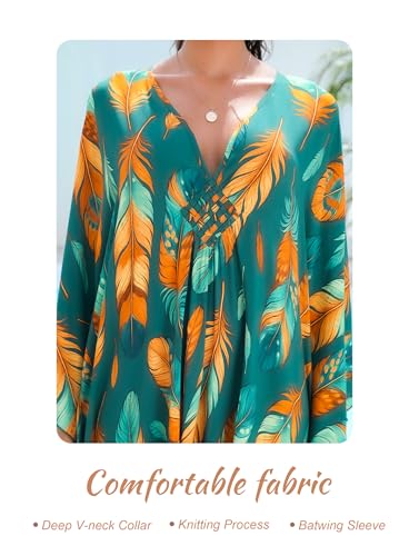 Image of Yanziliu Kaftan Dress for Women,Plus Size Hawaiian Batwing Sleeve Beach Cover Up Summer Swimsuit Dresses