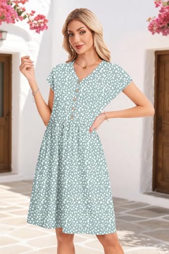 Image of AUSELILY Women's Summer Short Sleeve Knee-Length V Neck Dress with Pockets | V Neck,Cap Sleeve,Loose-Fit,Casual Dresses,2026 New