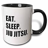 3dRose Eat Sleep Jiu Jitsu - Japanese martial art - Ju Jutsu Jujutsu jujitsu - Two Tone Black Mug, 11oz (mug_180413_4), 11 oz, Black/White