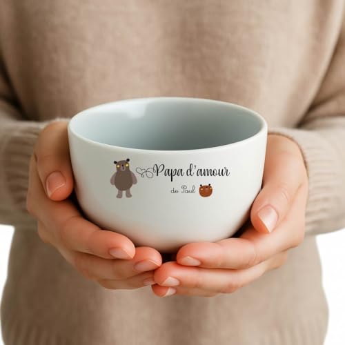 Générique Bol Papa d’amour personnalisé avec prénom – Motif ourson – Cadeau original pour Noël, Fête des Pères ou Anniversaire – Bol céramique...