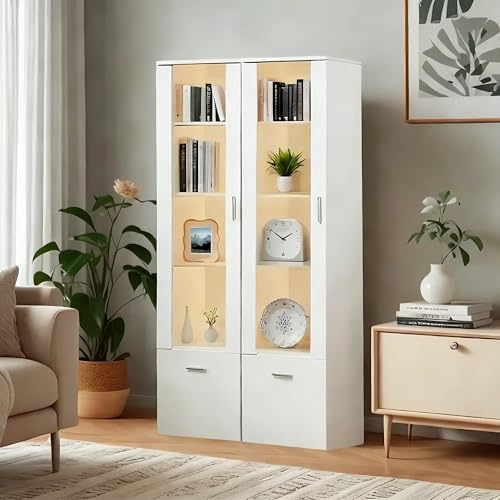 Joiemebi Vitrina LED con Puerta Y Estantes