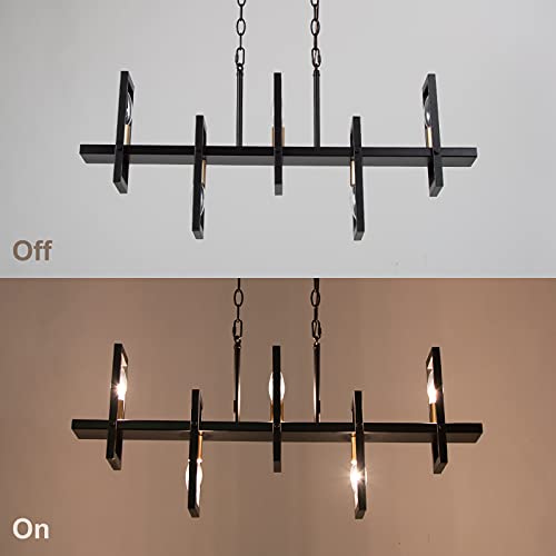 Phosant Lighting Modern Farmhouse Chandelier, 5-Light Gold Chandelier For Dining Room, 32" Island Lights For Kitchen In Matt Black Finish #TOP7