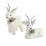 Factory Direct Craft White and Silver Sisal Christmas Deer Set | Set of 2