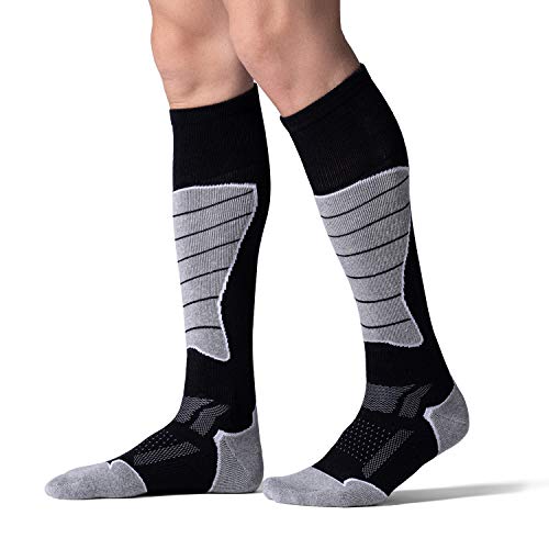 Celersport 2 Pack Men's Ski Socks For Skiing, Snowboarding, Cold Weather, Winter Performance Socks, Black+Light Grey, Shoe Size 9-12 #TOP4