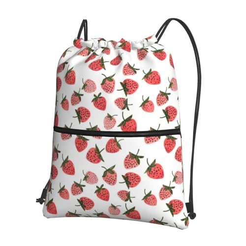 Little Strawberry Drawstring Bags Gym Bag For Women Men Beach With Zipper Pocket Bag Outdoor 18 * 15.3 Inches3