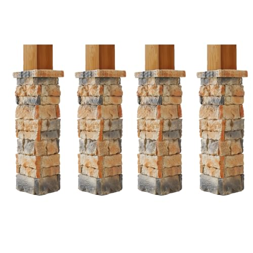[4-Pack] Faux Stone Column Wrap for Gazebo & Porch,27.2" Stackable Sleeve.