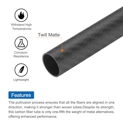 QUARKZMAN 2Stk Kohlefaser Rohr 18 x 20 x 330mm Matte Oberfläche Stange 3k Rolle Umwickelt Reines Kohlefaser Rund Rohr für Rc Flugzeug Multikopter