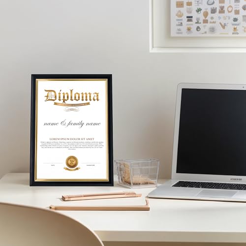 GraduationMall A4 Schwarz Holz Bilderrahmen Urkunden Rahmen Diplom Zertifikat Frame Fotorahmen Echtes Glas Wand- & Tischrahmen