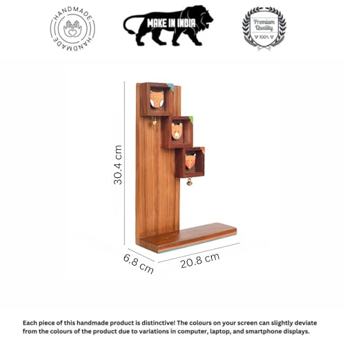 Image of AAKRITI ART CREATIONS Animals Brown Handcrafted Hanging Wall Display Shelf | Modern Art Wooden Shelves Wall Hanging Shelf | Matte Finish Decorative Shelf for Living Room, Bedroom & Gifting