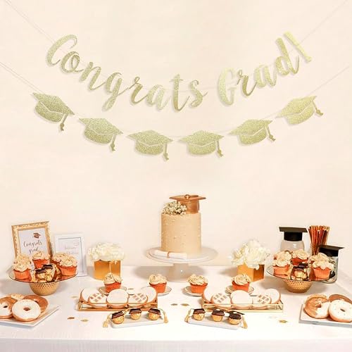 Gold Glitter Graduation 2026 Banner - Graduation 2026 Party Decoration,Class Of 2026 Banner,Cap And Year For Party Decoration, Open House, Senior Sign (goldC) by Rweseo - Used condition - Image 6
