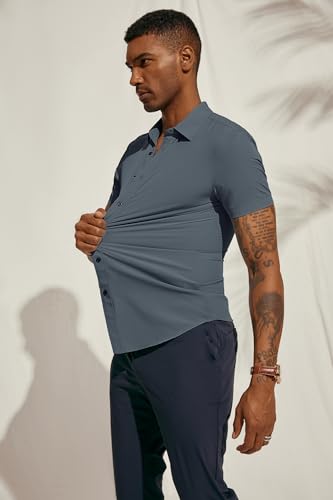 PJ PAUL JONES Mens Short Sleeve Button Down Shirts Wrinkle Free Stretch Dress Shirts for Men Casual Formal Shirt2