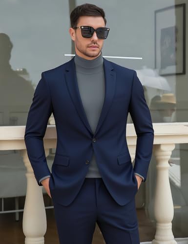 Image of Men's Turtleneck Casual Basic High Neck Long Sleeve T Shirts Half Neck Lightweight Pullover Sweater