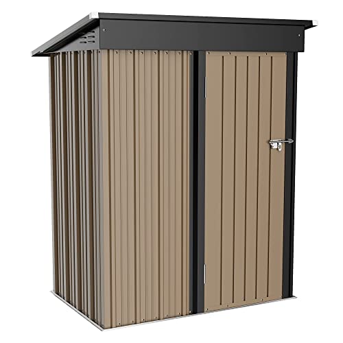 Flamaker Storage Shed Outdoor Metal Garden Shed With Lockable Door Utility Tool Shed Storage House For Backyard, Patio And Lawn (5 X 3 Ft) Brown #TOP24