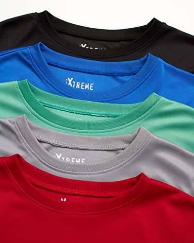 Ixtreme Boys' Athletic T-Shirt - 5 Pack Active Performance Dry-Fit Sports Tee (6-18), Size 12/14, Black/Green/Royal/Grey/Red #TOP4