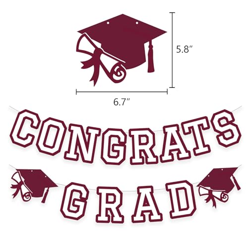 Image of Congrats Grad Banner Graduation Party Banner Decoration Hanging Garland High School College Backdrop Supplies Maroon White