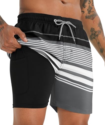 Image of APTRO Men's Swim Trunks with Compression Liner 5 Inch Bathing Suit Beach Swimsuits