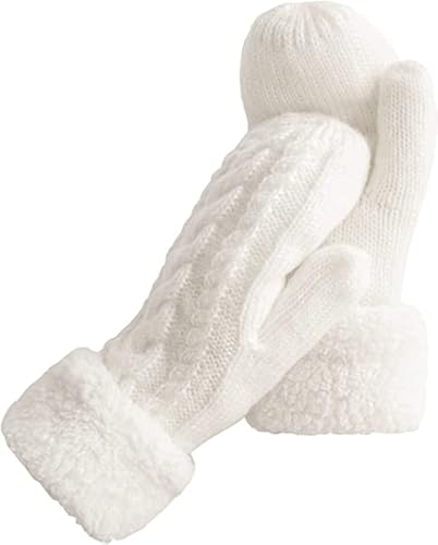 AURUZA Handschuhe Damen Winter Warme, Fäustlinge Damen Fausthandschuhe Weiß Cover
