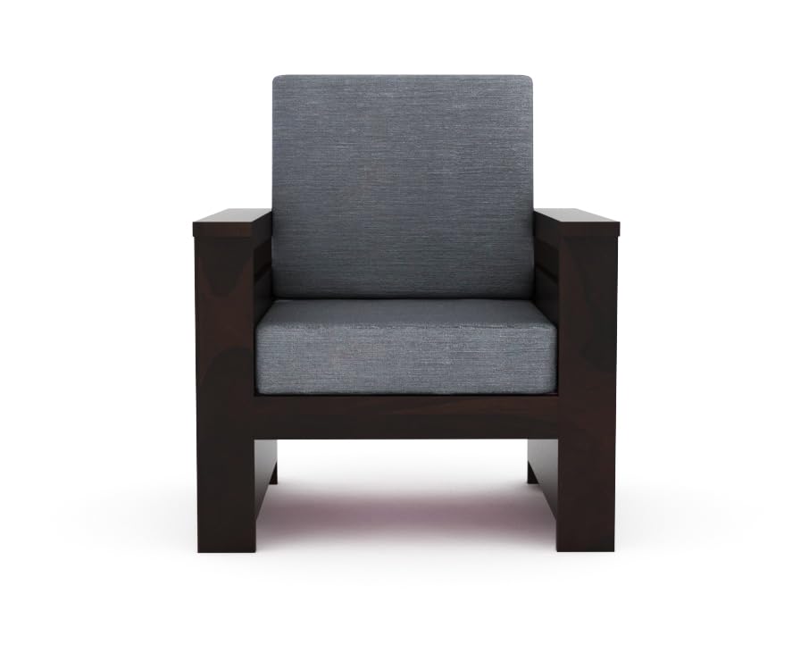 Image of Sheesham Wooden 1 Seater Sofa for Living Room | Rosewood 1 Seater Cushion Sofa Side Half Moon Rack | Solid Wood Sofa Set for Lounge (1 Seater,Walnut Finish)