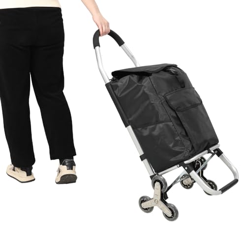 Carrello per salire le scale in alluminio resistente, con borsa staccabile da 40 l, design pieghevole, ruote in acciaio inox, per generi alimentari, lavanderia, trasporto all'aperto, carrello