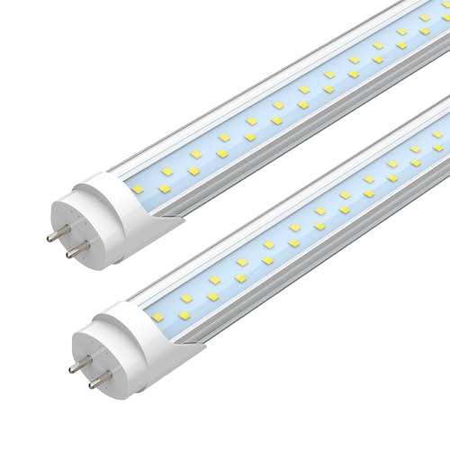 JESLED 4FT LED T8 Type A+B Tube Lights, 24W(65W Equivalent), 3200LM, 6000K, Single or Double End Powered, Plug and Play or Ballast Bypass, 4 Foot T10 T12 Fluorescent Bulbs Replacement, Clear(2-Pack)