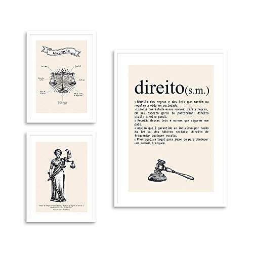 Kit 3 Quadros Profissões Direito Moldura Branca Sem Vidro Decorativo Interiores