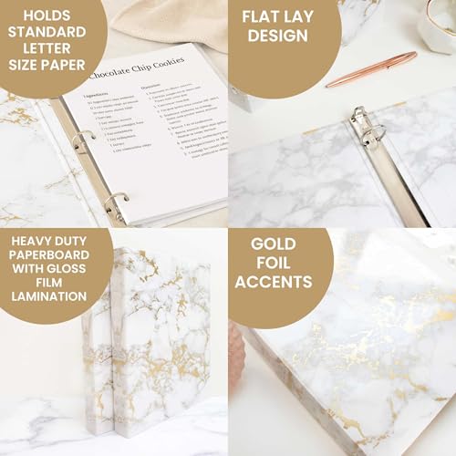 bloom daily planners 1-Inch 3 Ring Binder for School, Office, Home - Decorative 1” Binder Organizer for Standard Letter Size Paper (10" x 11.5”) - Gold Marble
