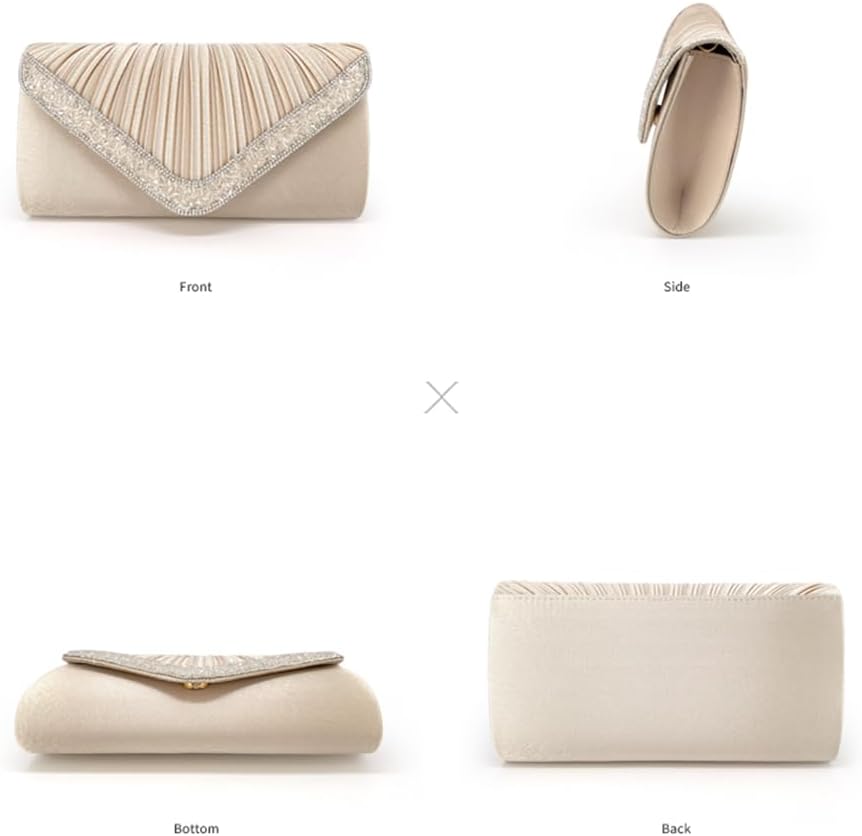 Fashion Womens Jane Satin Pleated Clutch Evening Bag Crossbody Bag Purse with Chain for Wedding Party Prom - Image 4