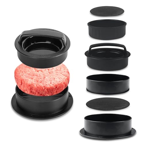 Comzantor Prensa de Hamburguesa 3 en 1, Antiadherente Molde Hamburguesa, Plastico Maquina para Hacer Hamburguesas con Mango ABS, Rellenas Burger Press, para Prensar Carne, Empanadas, Barbacoa, Filetes