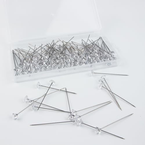 100pcs Bouquet Pins, 2 Inches Sewing Corsage Boutonniere Pins, Diamond Crystal Head Pins, Straight Floral Pins, Clear Flower Pins for Wedding DIY Craft, Quilting and Wedding Bridal Hair Accessories