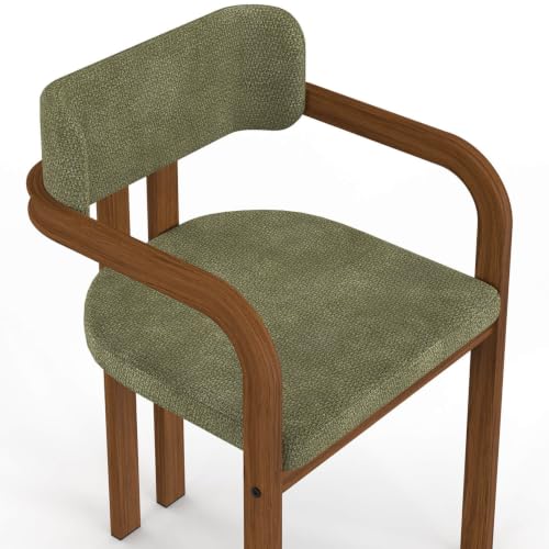 Lot de 4 chaises de salle à manger fauteuils de table ESMA en métal effet noyer et tissu chenille avec accoudoirs - vue 7