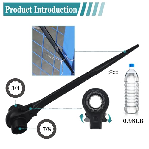 Image of Reversible Ratcheting Wrench,Including 3 /4 inch,7 /8 inch OR 19mm,22mm,12 Point Double Ended Socket Ratcheting Podger Scaffold Spud Wrench(Black)