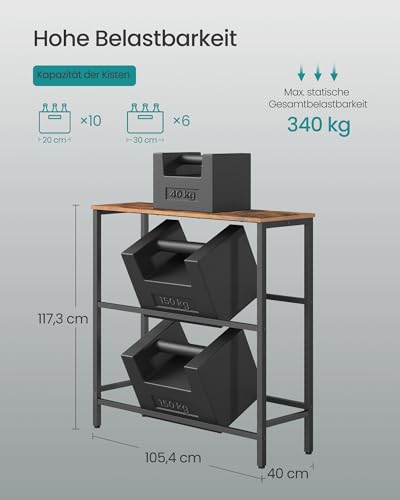 SONGMICS Getränkekistenregal, 2 Ebenen, für 6 Kisten, Aufbewahrungsregal, Jede Ebene bis 150 kg belastbar, Stahl, Getränkeregal, für Küche, Wohnzimmer, Garage, vintagebraun-tintenschwarz BSC363K01
