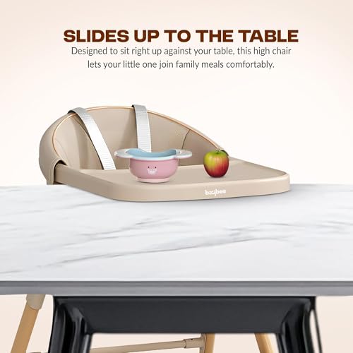 Image of Baybee 3-in-1 Premium Convertible High Chair for Kids, Babies & Toddlers | Foldable Baby Feeding Chair with 5-Point Safety Harness, Adjustable & Removable Tray, Easy-to-Clean Design | Portable Dining Chair (Beige)