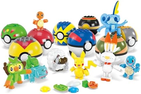 MEGA Pokemon Drużyna Startowa Trenera 8-pak Zestaw klocków (191 elementów), 8 figurek, w tym Pikachu, Charmander i Squirtle, dla dzieci, HTJ75