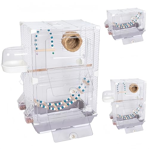 Sandqvipa鳥かご 小型 高級 ヴィラ 鳥かご 大型 インコ 透明 鳥小屋 組み立て式 お手入れ簡単 高強度 スナップオンデザイン ペット用品 ポータブル ホーム 小型 高級 ヴィラ (40 フェイユヴィラ ダブルデッカー パッケージ D,グレー)