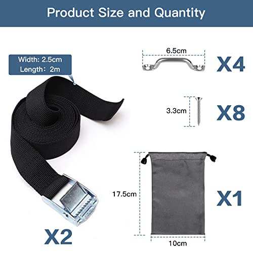 2 Pack 78 Inch Battery Tie Down Strap, Hokimder 1 Inch Wide Battery Box Hold Down Lashing Straps With Stainless Steel Deck Loop Mounts X 4, Ss Screws X 8 (With Protective Bag) Black #TOP1