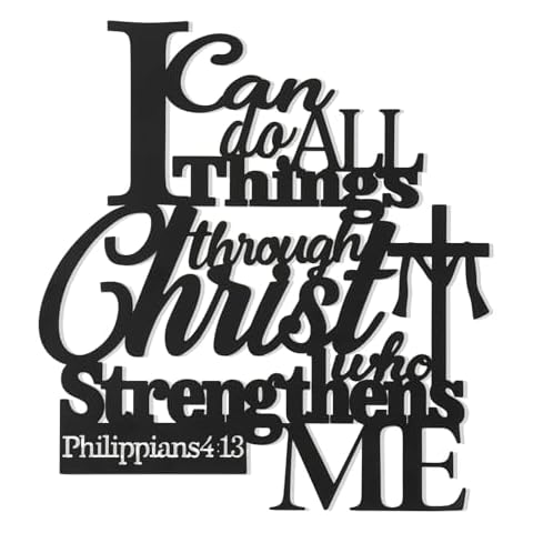 Bnesi Metal Wall Art I Can Do All Things Through Christ Sign Wall Decor 15"X13.8" Large size Philippians 4:13 Christ Religious Wall Art Decor Decor for Living Room Christian Wall Decor (Black) Cover