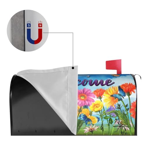 Image of Spring Summer Colorful Flowers Mailbox Covers Magnetic Large Size 25.5 inchx21 inch Welcome Beautiful Flowers Mailbox Cover Wraps Post Letter Box Cover Holiday Mailbox Decoration Decor for Outside Garden Yard