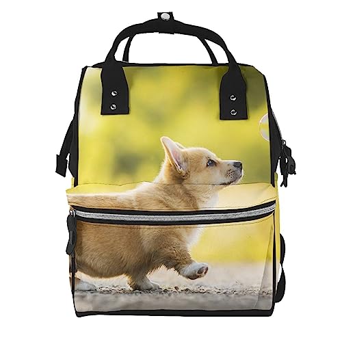Sac à langer Corgi pour sorties en famille sac à dos momie noir grand format imperméable