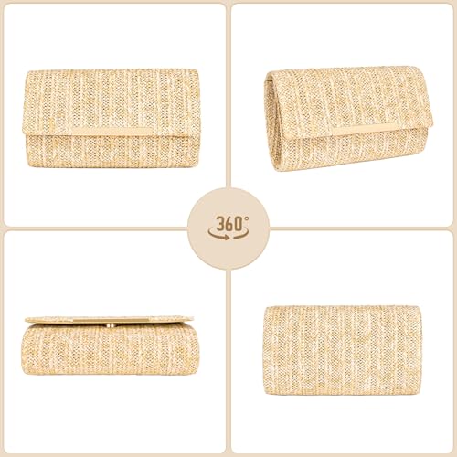 Image of Larcenciel Straw Clutch Purses for Women, Woven Beach Purse w /Chain, Summer Boho Evening Handbag for Wedding, Prom, Vacation