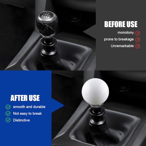 Car Round Ball Gear Shift Knob, Aluminum Alloy Gear Shift Stick Head, Universal Shifter Knob with 3 Adapters, Fit for Most Manual Vehicles M 8 * 1.25, M 10 * 1.25, M 10 * 1.5, M 12 * 1.25 (White)
