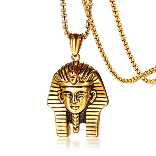 HCMA Pendentif Pharaon égyptien pour Hommes Collier Couleur Or boîte chaîne Titane Acier mâle Punk Bijoux Bijoux Religieux Cover