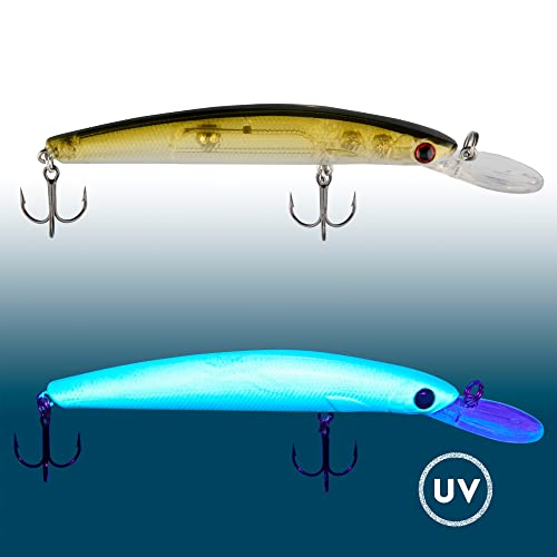 Foto von Zanderfang – Wobbler TROMMLER 9,5 cm 9,5 g – Olive-matt & Neon-grün – Hardbait mit Rassel – tieflaufender Kunstköder für Barsch & Zander – Spinnfischen Raubfischangeln