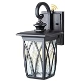 JYZ Dusk to Dawn Outdoor Wall Lantern, Craftsman Style Exterior Sconce Light with Water Ripple Glass, Traditional Porch Light Fixture Wall Mount Lamp for Front Porch Doorway Garage Patio Garden