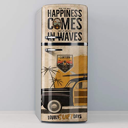 Happiness Comes In Waves - Adesivo decorativo per frigorifero, speciale senza bolle, 70 x 185 cm