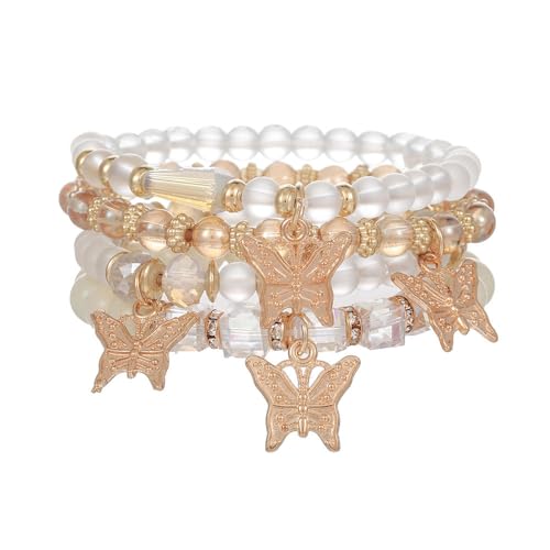 Image of COLORFUL BLING 4-5Pcs Adjustable Cute Butterfly Stackable Stretch Bracelet Multilayer Bohemian Crystal Beads Strand Wrap Bracelet Statement Jewelry Gifts for Women