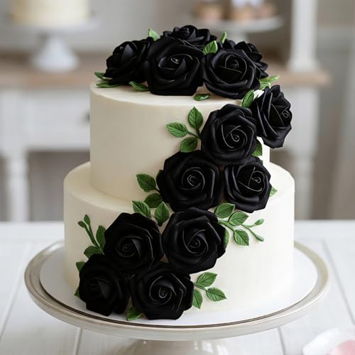 Image of 100Pcs Real Looking Black Artificial Rose Flower Heads, Foam Fake Roses for DIY Wedding Decorations Baby Shower Centerpieces Home Party Valentine's Day Mother's Day Decor