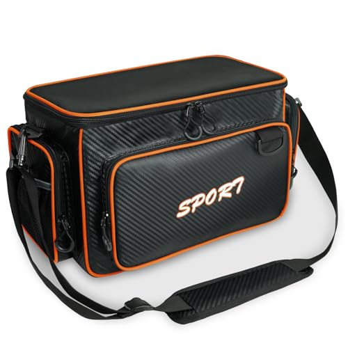 AUMTISC Fishing Tackle Bags, Tackle Box Organizer Gear Storage Bag, Freshwater or Saltwater Fishing Accessories Bags, Waterproof Fishing Bag with Detachable Shoulder Strap for 3700 Tackle Box, Orange