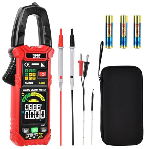 WGGE WG-032 Smart Digital Clamp Meter 6000 Counts T-RMS multimeter Auto-Ranging Voltmeter Amp Meter with AC/DC Current &Voltage NCV/Live Wire Inrush Resistance Diode, Built-in HD Color Screen