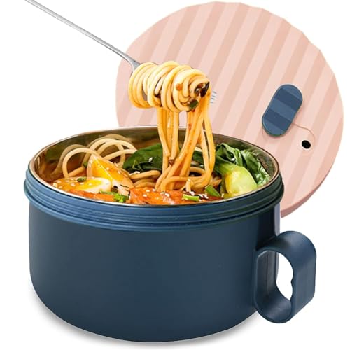 Kiswleon Noodle Bowl with Chopsticks,1200ml Ramen Bowl Set,Microwave Soup Mug with Lid,Soup Bowls with Handles,Pasta Bowl for Home Office College Dorm Room(Blue & Pink)